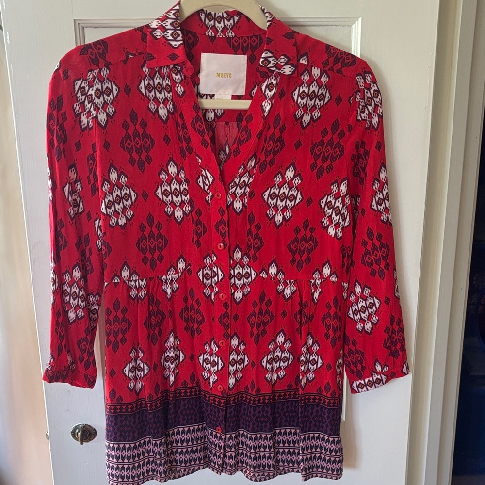 Maeve Red and purple Patterned Button Down Shirt